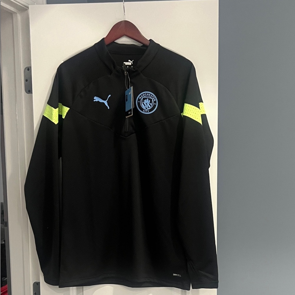 Puma Black Training Top 3/4 zip- L NWT Neon Yellow and Blue